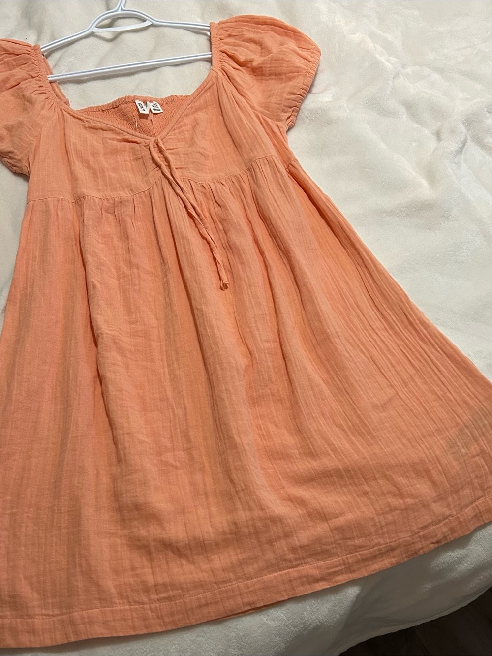 Roxy Peach Cotton Tie-Front Peasant Dress